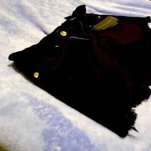Black denim shorts with bebe bling, jewelry in the pocket